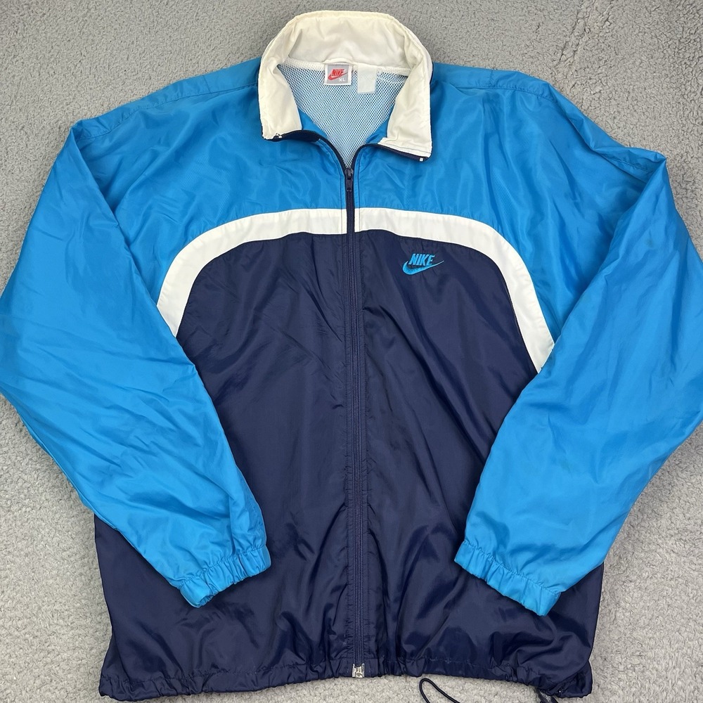 Vintage Nike Windbreaker Jacket Gray Tag 90s Nylon Blue Hooded‎ Coat Size XL